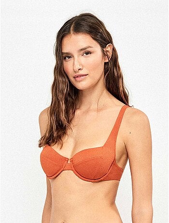 Haut de bikini balconnet en tissu piqué lurex doré