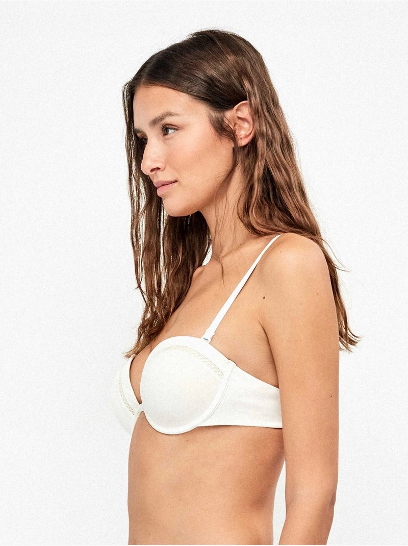 Haut de bikini bandeau décolleté plongeant Ivoire - Kiabi
