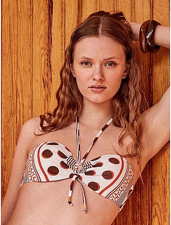 Haut de bikini bandeau imprimé monogramme