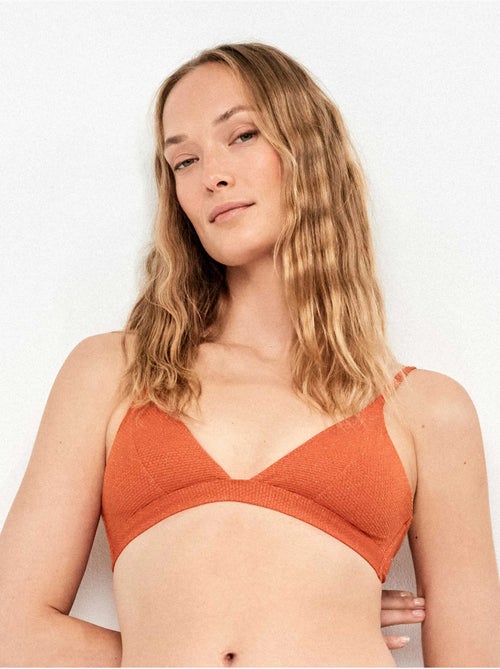 Haut de bikini triangulaire piqué lurex doré - Kiabi