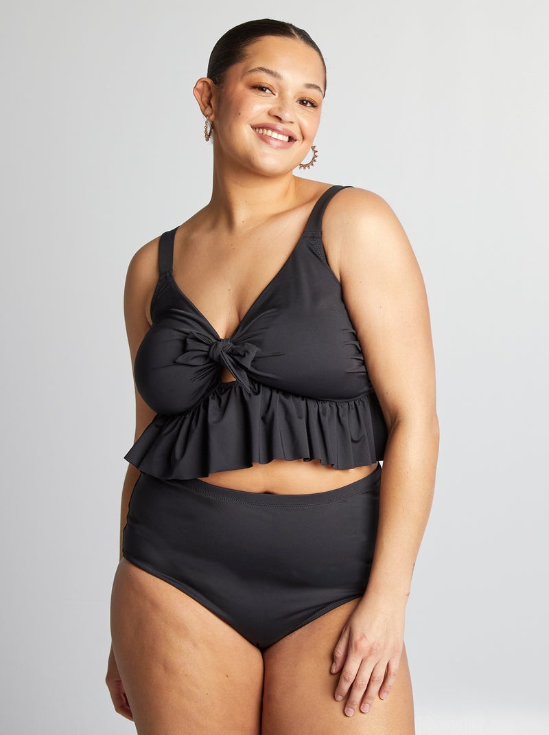 Haut de maillot de bain à volants noir - Kiabi