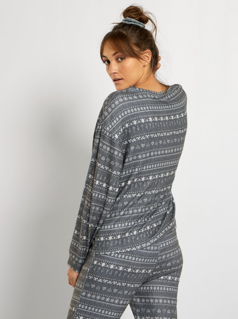 Haut De Pyjama Femme M&S – Taille 8, Gris, Manches Longues, Col Rond, Motif Cœur