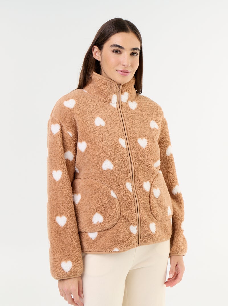 Haut en polaire zippé à motif Marron - Kiabi