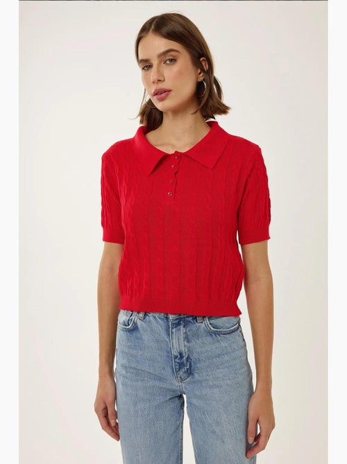 Haut en tricot à col chemise avec motif de tresses hiccup - Kiabi Haut en tricot à col chemise avec motif de tresses hiccup - Kiabi