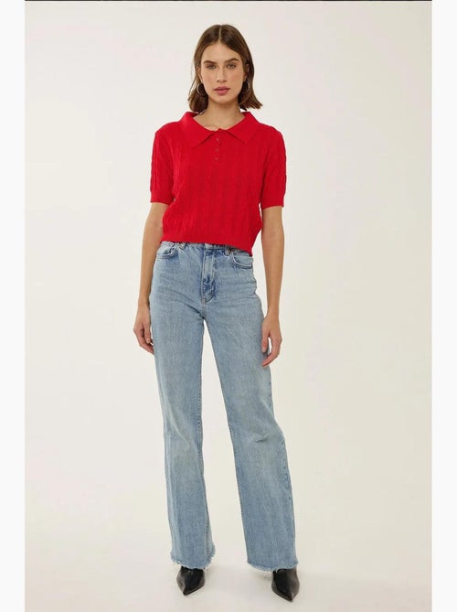 Haut en tricot à col chemise avec motif de tresses hiccup - Kiabi Haut en tricot à col chemise avec motif de tresses hiccup - Kiabi