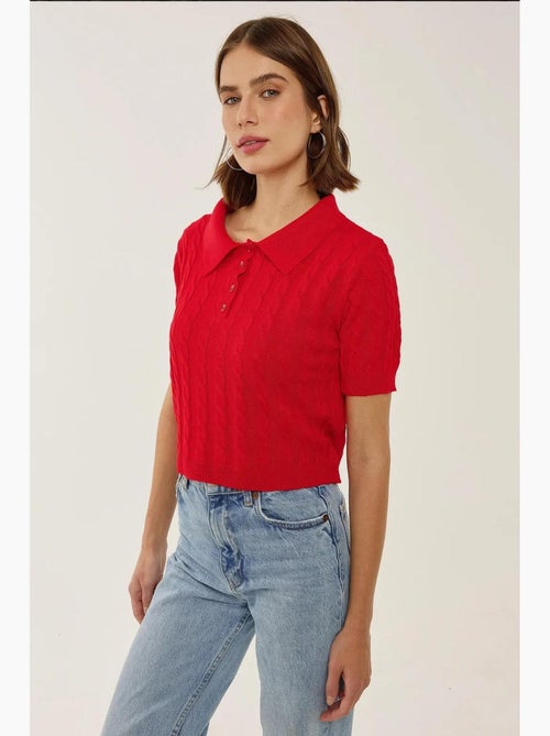 Haut en tricot à col chemise avec motif de tresses hiccup - Kiabi Haut en tricot à col chemise avec motif de tresses hiccup - Kiabi