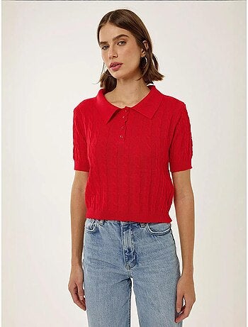 Haut en tricot à col chemise avec motif de tresses