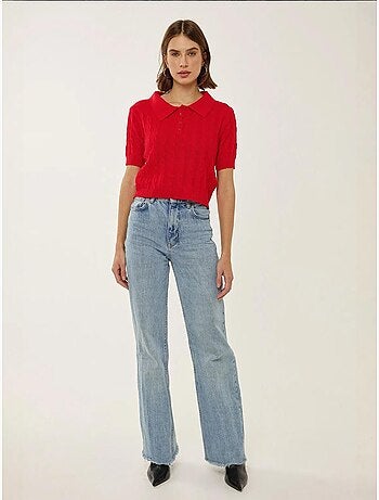 Haut en tricot à col chemise avec motif de tresses