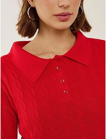 Haut en tricot à col chemise avec motif de tresses