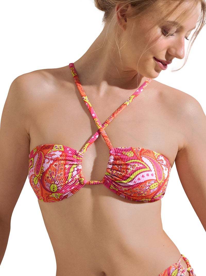 Haut maillot de bain bandeau multipositions sans armatures kavala Orange corail - Kiabi