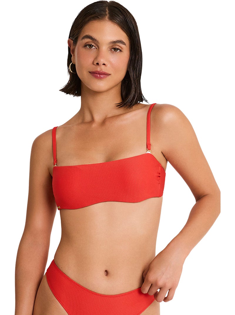 Haut maillot de bain bandeau non préformé solstice Orange corail - Kiabi