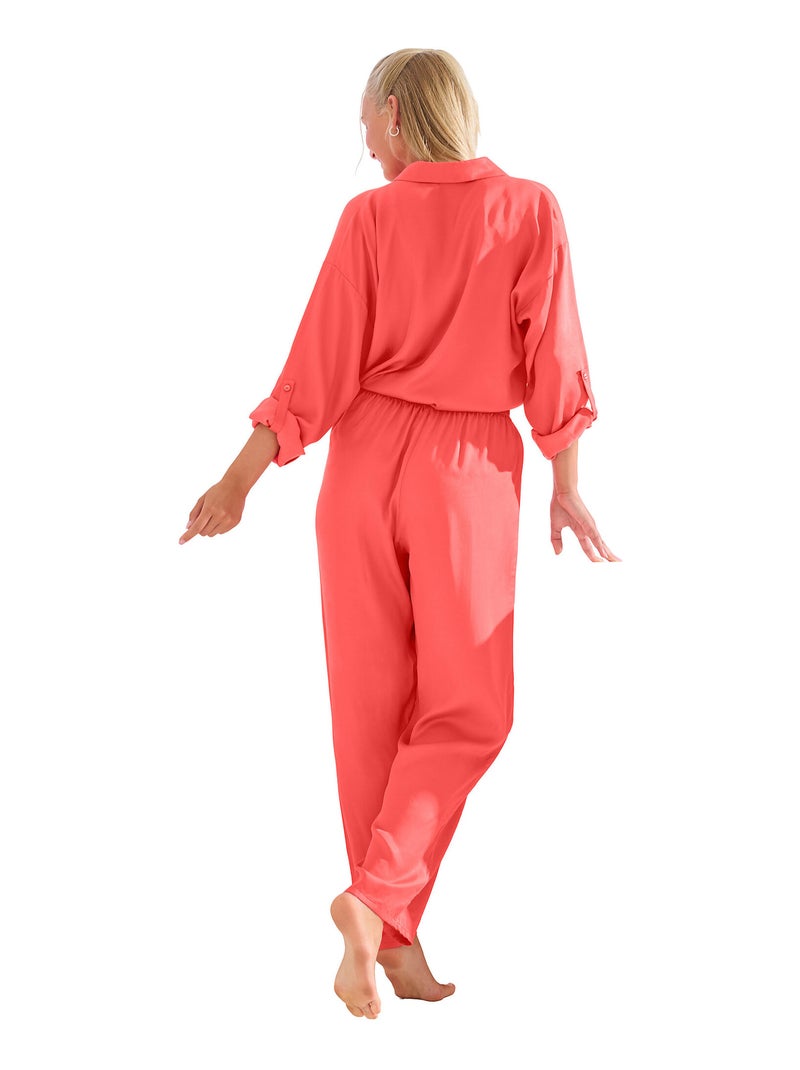 Haut pyjama chemise manches longues paris Orange corail - Kiabi