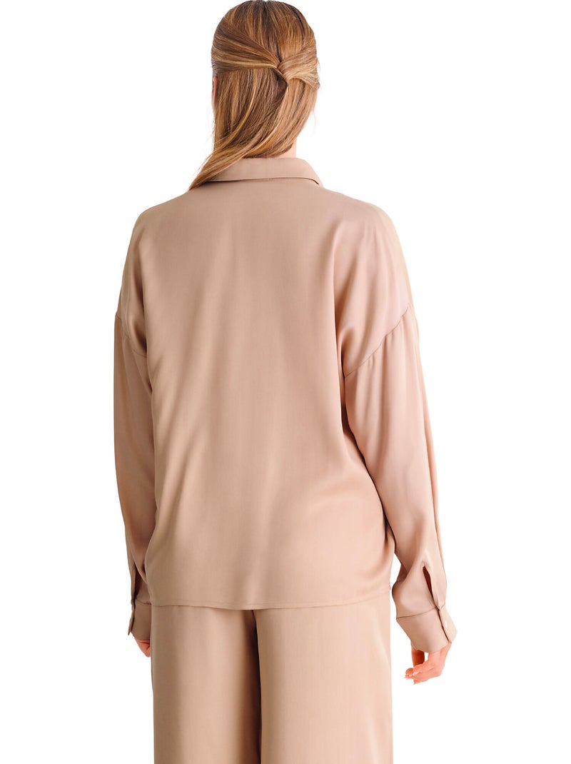 Haut pyjama chemise manches longues stella Beige - Kiabi
