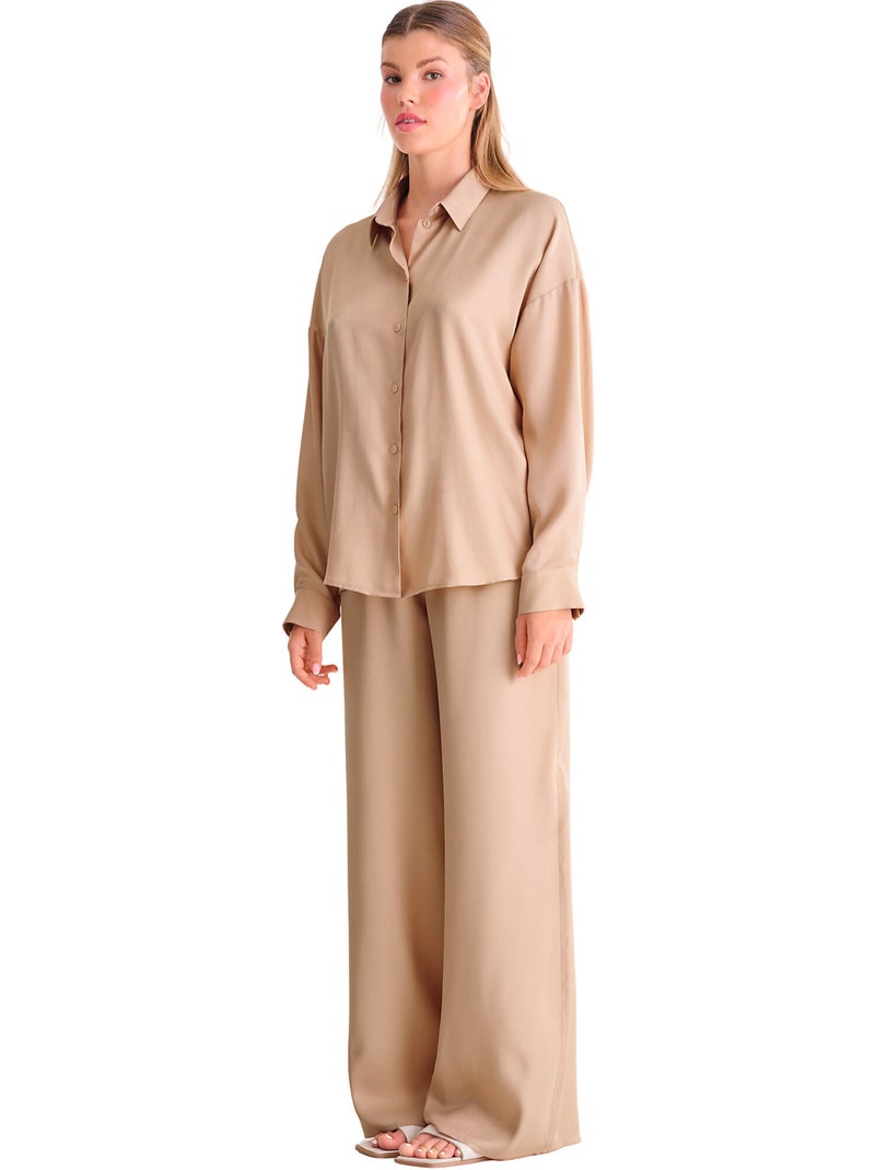 Haut pyjama chemise manches longues stella Beige - Kiabi