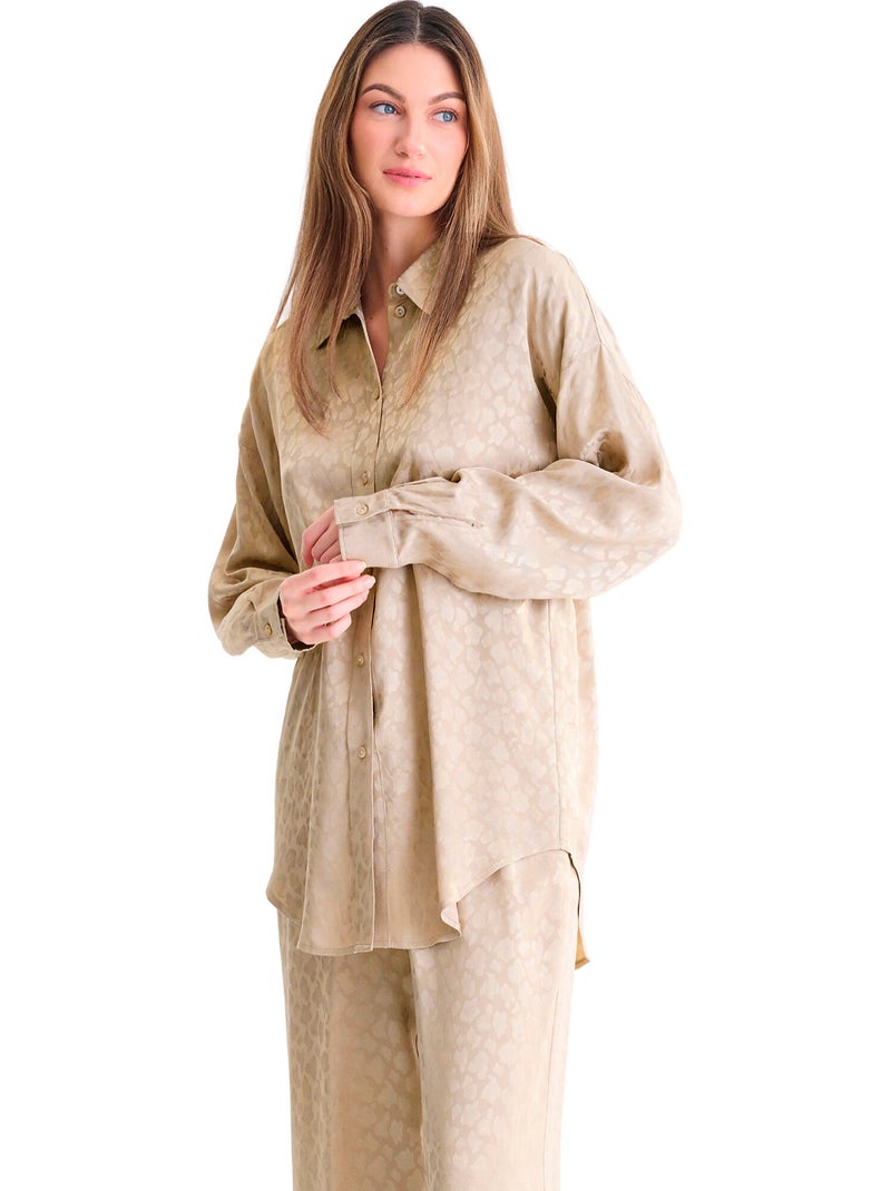 Haut pyjama chemise manches longues talena Beige - Kiabi