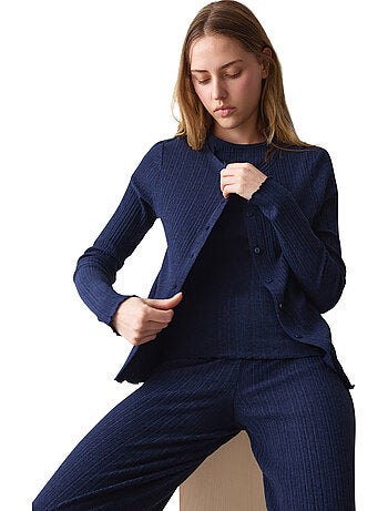 Haut pyjama ouvert manches longues versatile rib