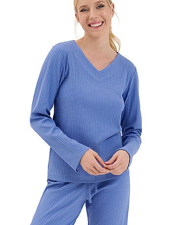 Haut pyjama top col v manches longues lucky