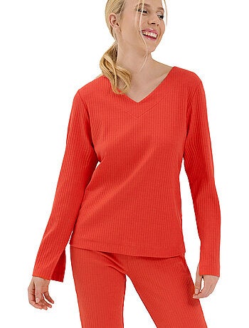 Haut pyjama top col v manches longues lucky
