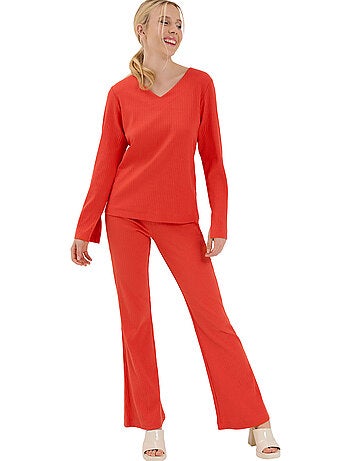 Haut pyjama top col v manches longues lucky