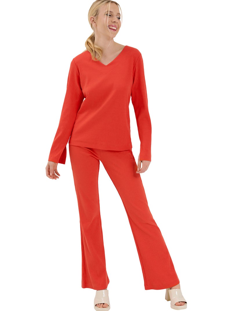 Haut pyjama top col v manches longues lucky Orange - Kiabi