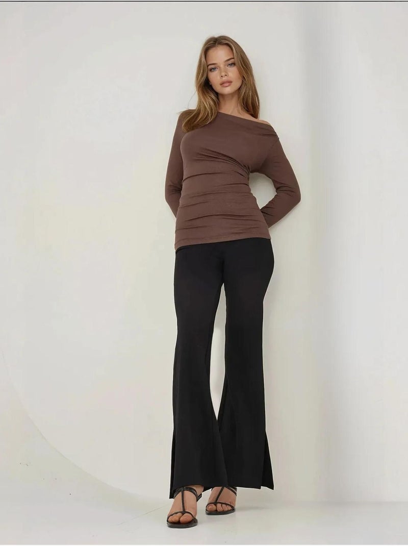 Haut slim à manches longues et col asymétrique hiccup Marron - Kiabi