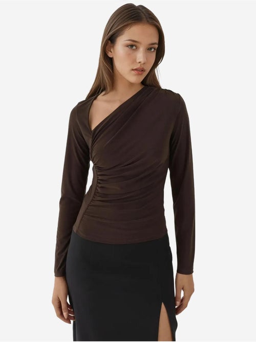Haut tricoté à manches longues et col asymétrique - Kiabi