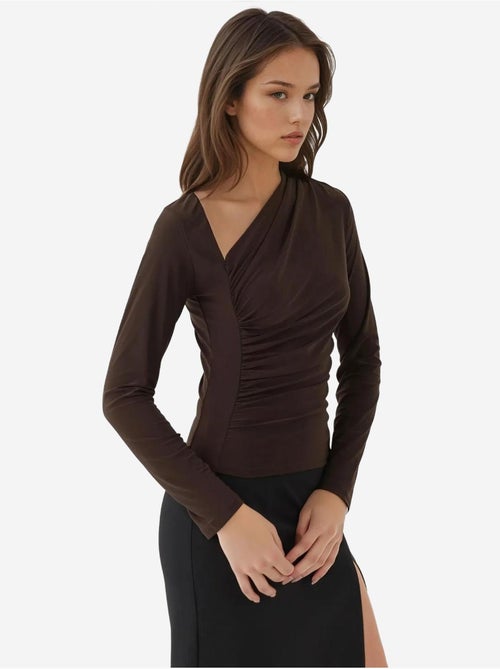 Haut tricoté à manches longues et col asymétrique - Kiabi