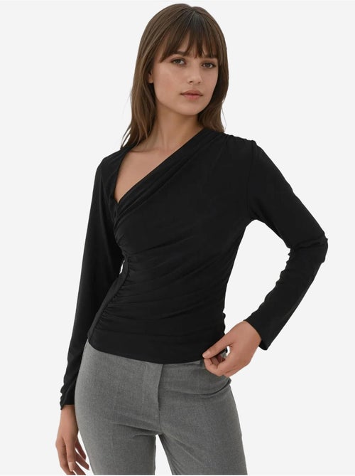 Haut tricoté à manches longues et col asymétrique - Kiabi