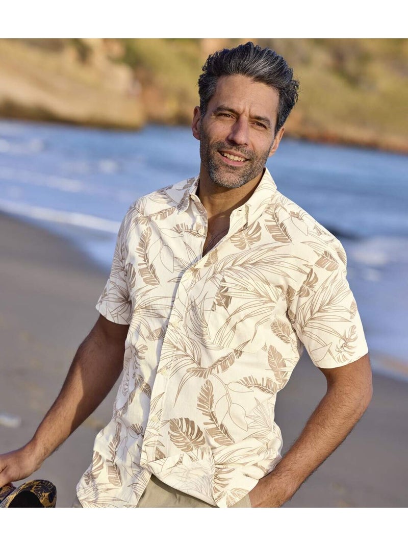 Hawaïaans overhemd van popeline - ATLAS FOR MEN Beige - Kiabi