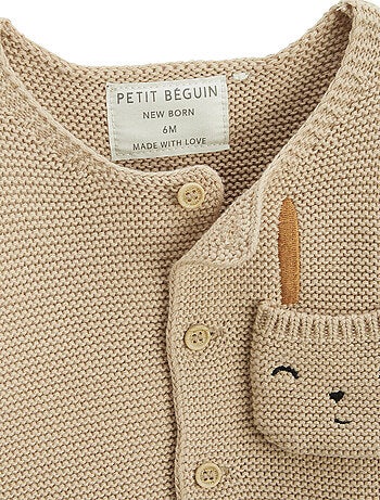 Hello Baby gebreide vest en broek set met babyvoetjes