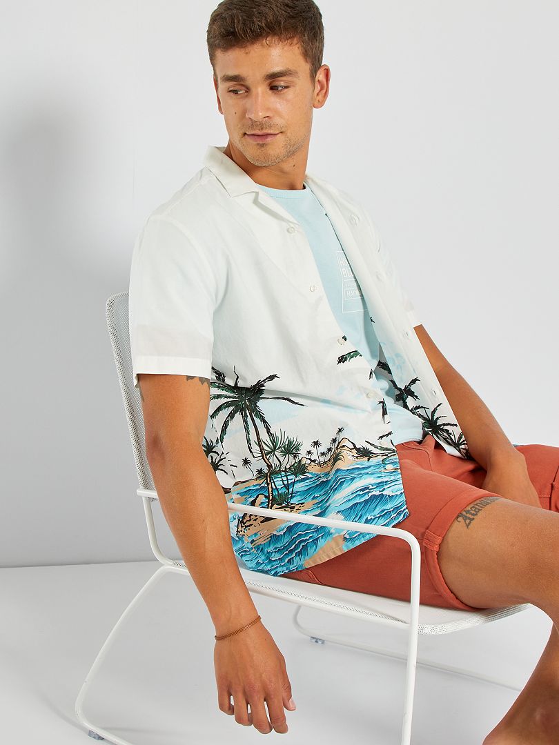 Hemd met tropische print onderaan WIT - Kiabi