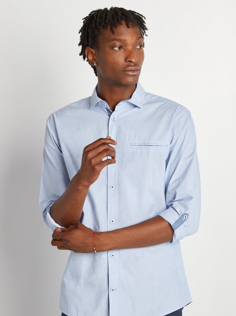 Hemd van chambray BLAUW - Kiabi