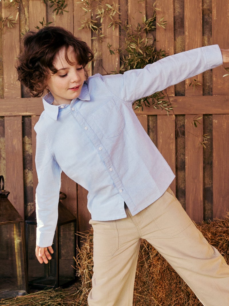 Hemdje van Oxford-katoen met lange mouw BLAUW - Kiabi