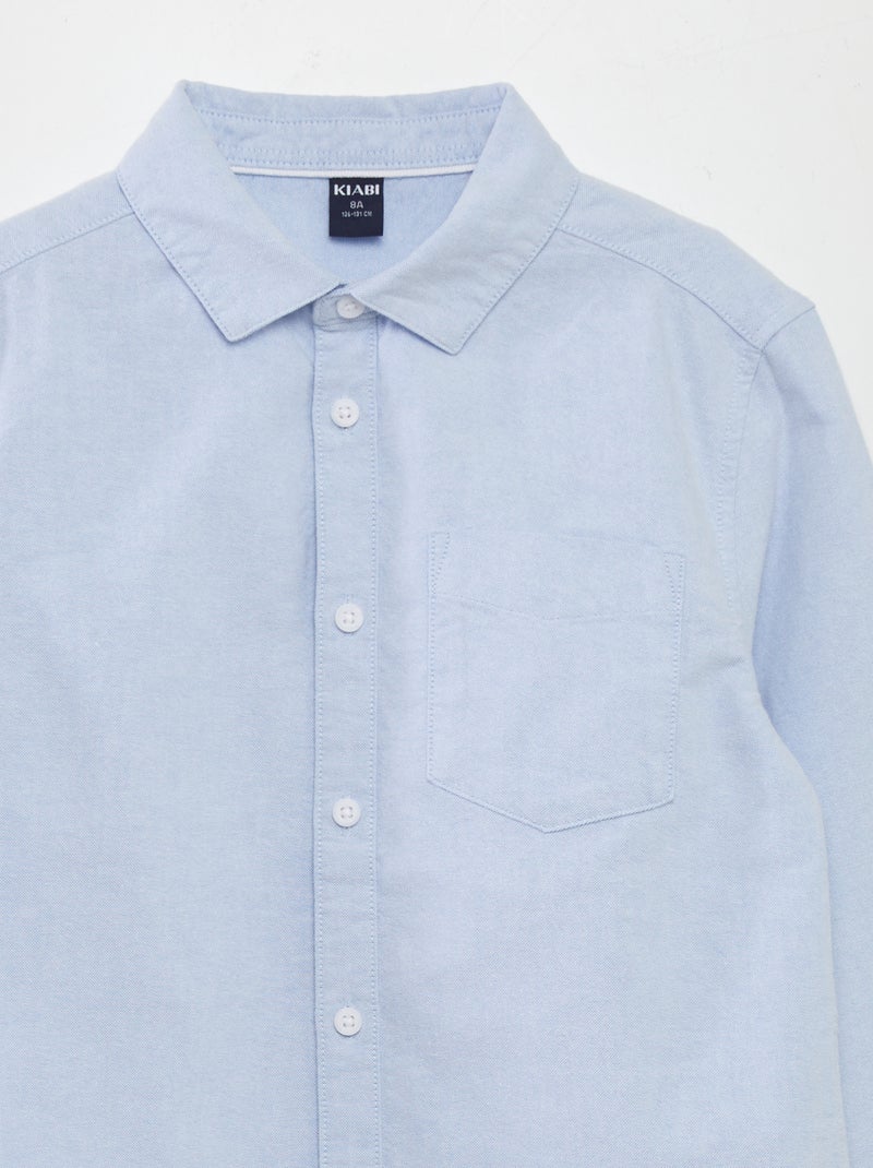 Hemdje van Oxford-katoen met lange mouw BLAUW - Kiabi