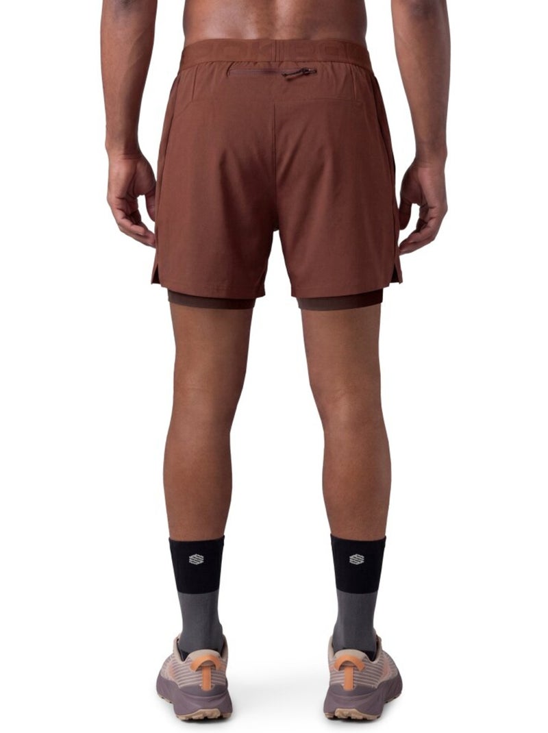 Heren 2-in-1 trailrunshort Bruin - Kiabi