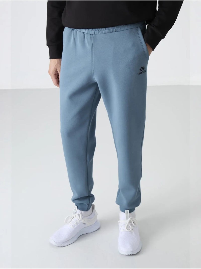 Heren jogger sweatbroek met smalle pijp tommy Saffierblauw - Kiabi