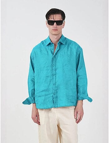 Heren oversized linnen shirt met lange mouwen giesto