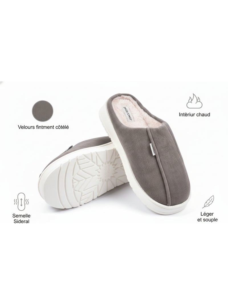 Heren pantoffels fluweel ribstof MU10121 Bruin - Kiabi