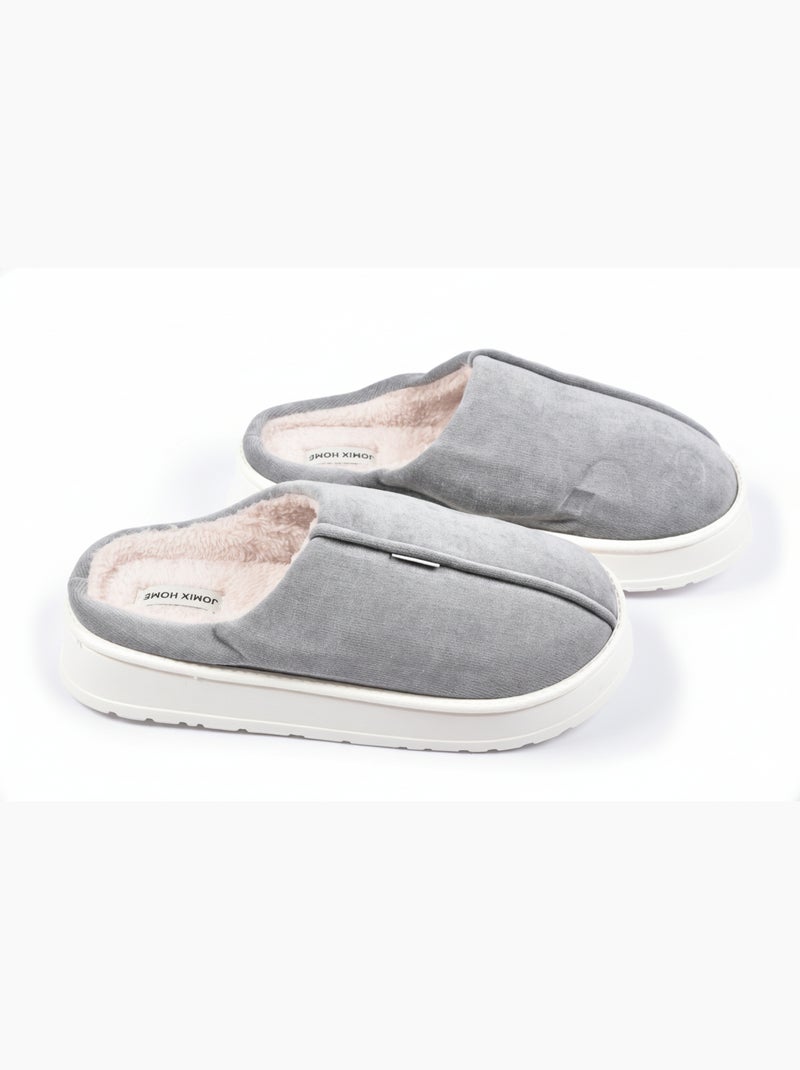 Heren pantoffels fluweel ribstof MU10121 Grijs - Kiabi