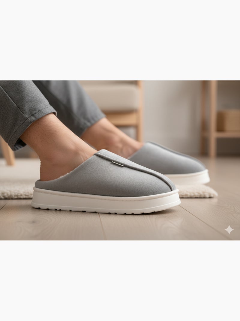 Heren pantoffels fluweel ribstof MU10121 Grijs - Kiabi