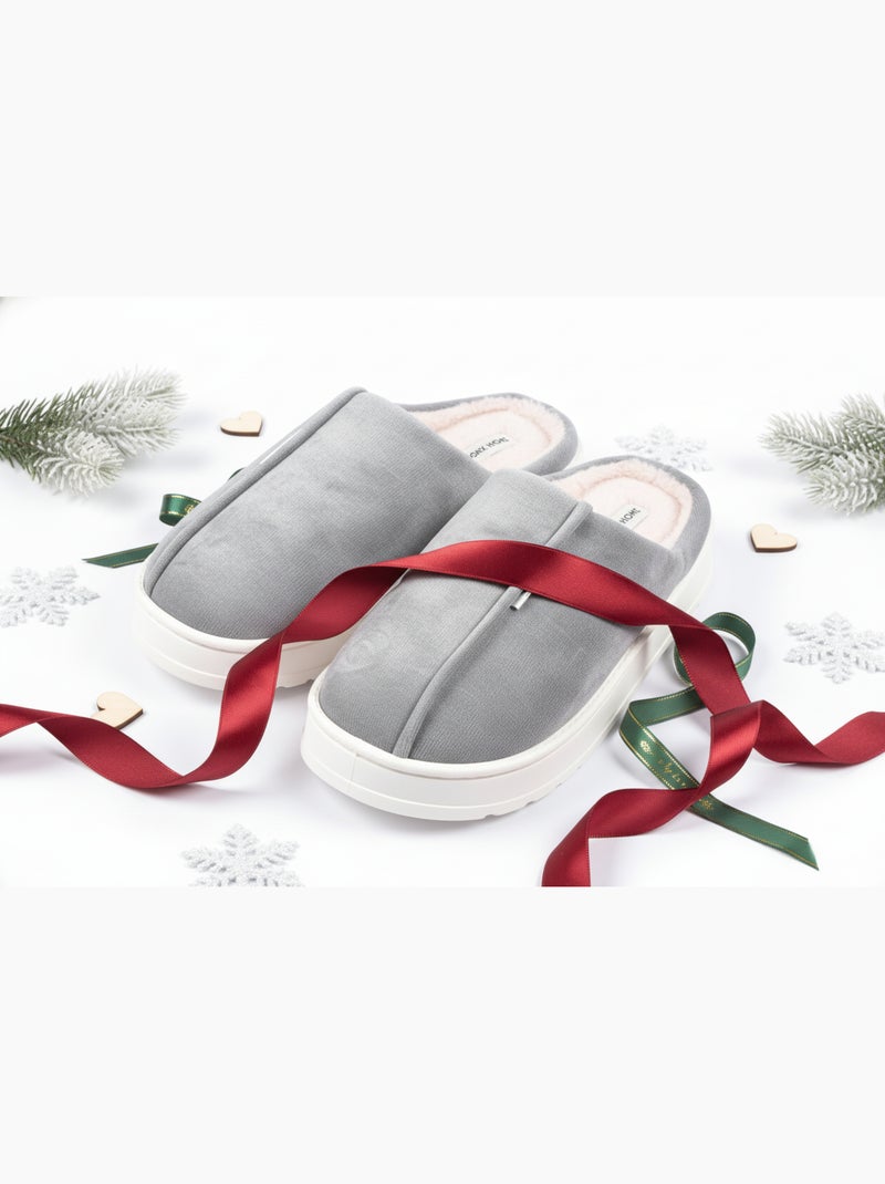 Heren pantoffels fluweel ribstof MU10121 Grijs - Kiabi