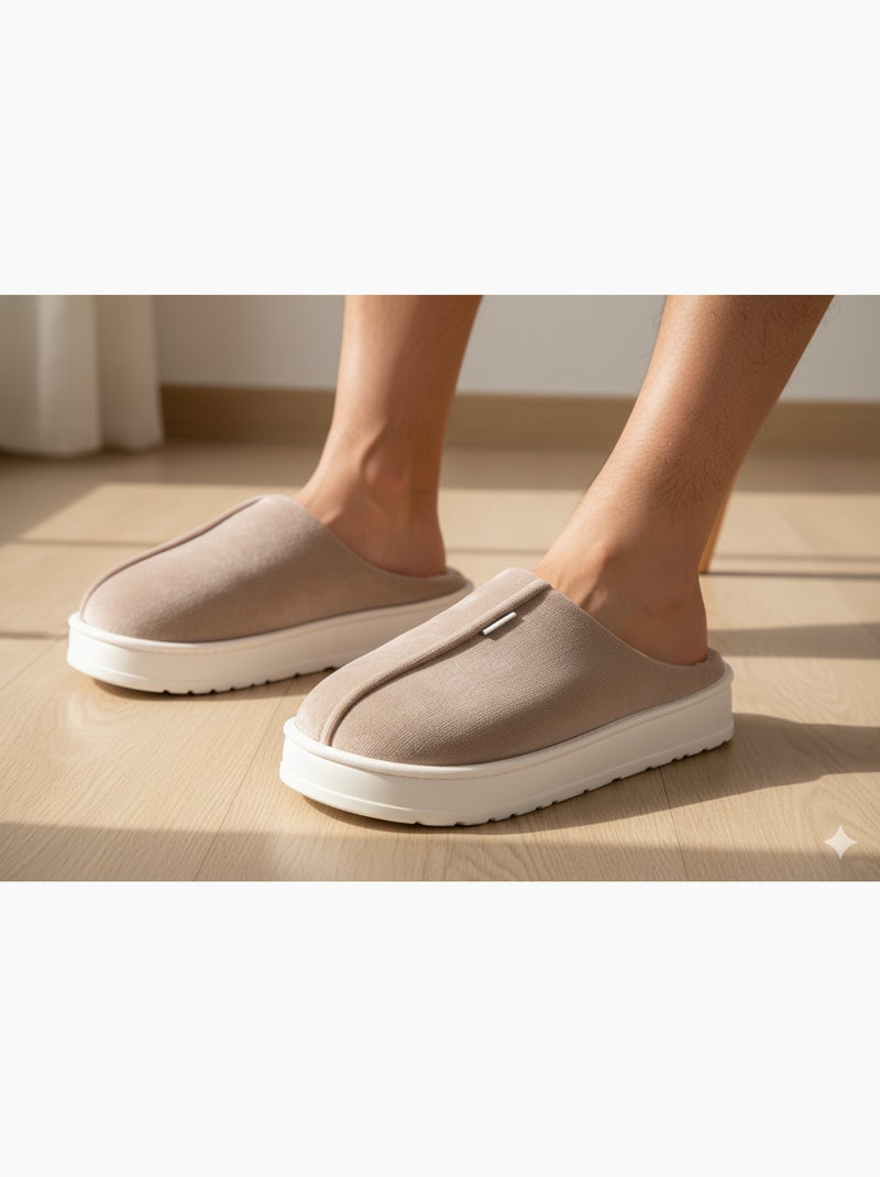 Heren pantoffels fluweel ribstof MU10121 Taupe - Kiabi