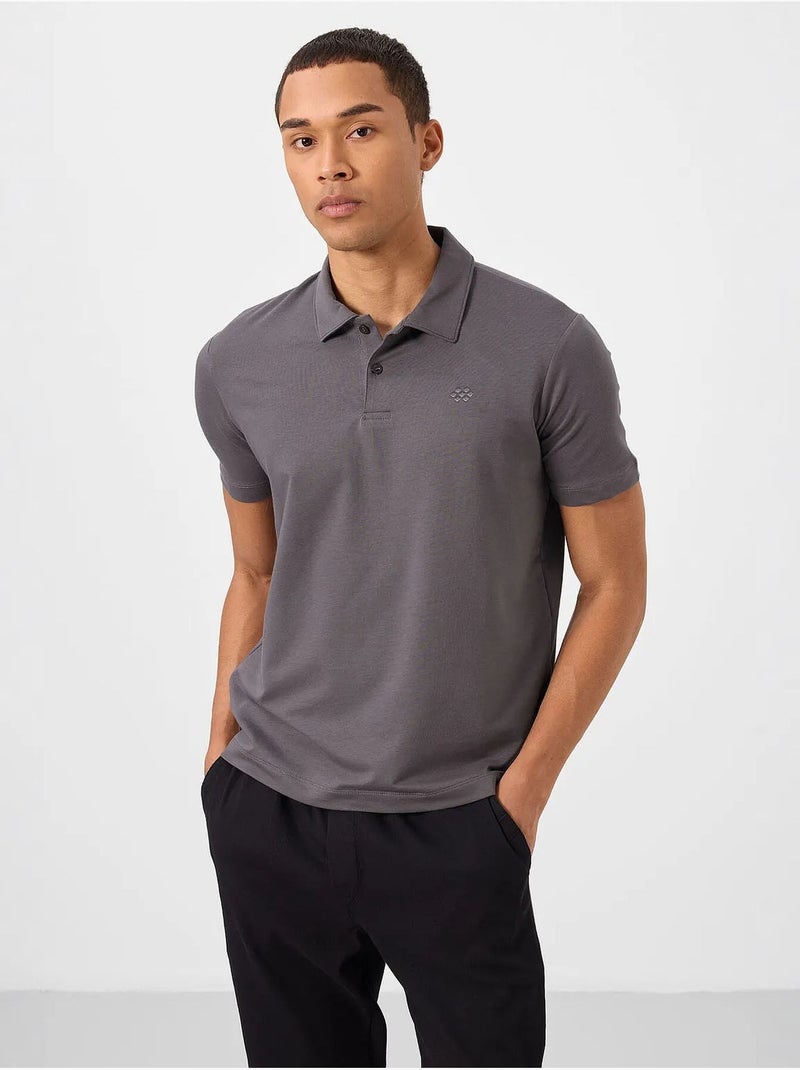 Heren polo-t-shirt van katoen en elastaan tommy Grijs Zwart - Kiabi
