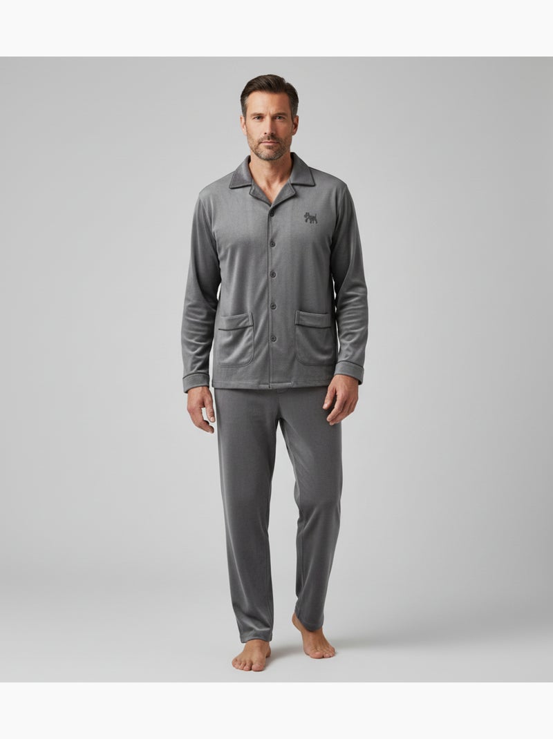 Heren pyjama winter fleece met knopen c2530 Grijs - Kiabi