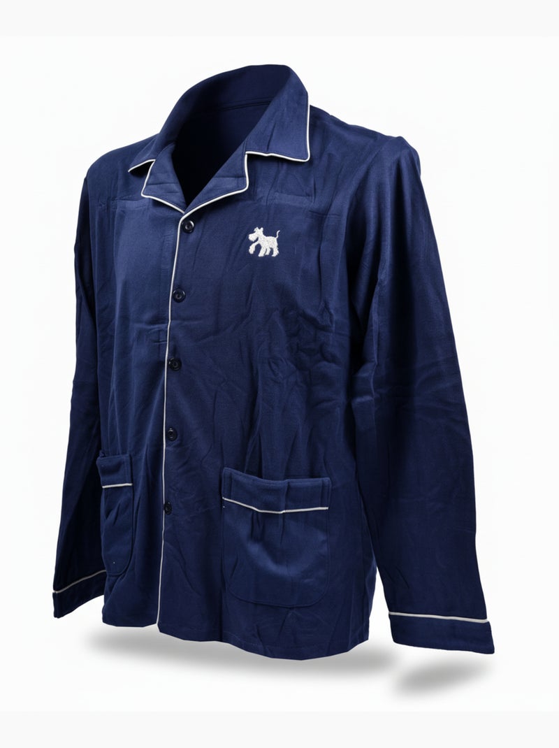 Heren pyjama winter fleece met knopen c2530 Marineblauw - Kiabi