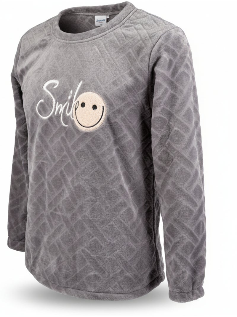 Heren pyjama winter fleece SMILE Grijs - Kiabi