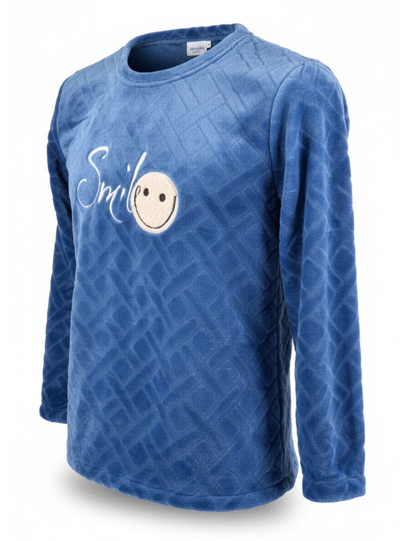 Heren pyjama winter fleece SMILE Marineblauw - Kiabi