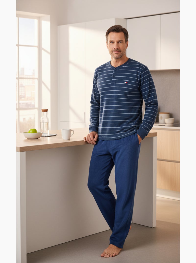 Heren pyjama winter fleece ultra zacht Z2655 Marineblauw - Kiabi