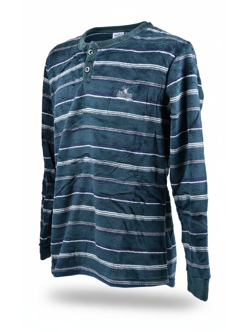 Heren pyjama winter fleece zacht ADVENTURE J2565 Kakigroen - Kiabi