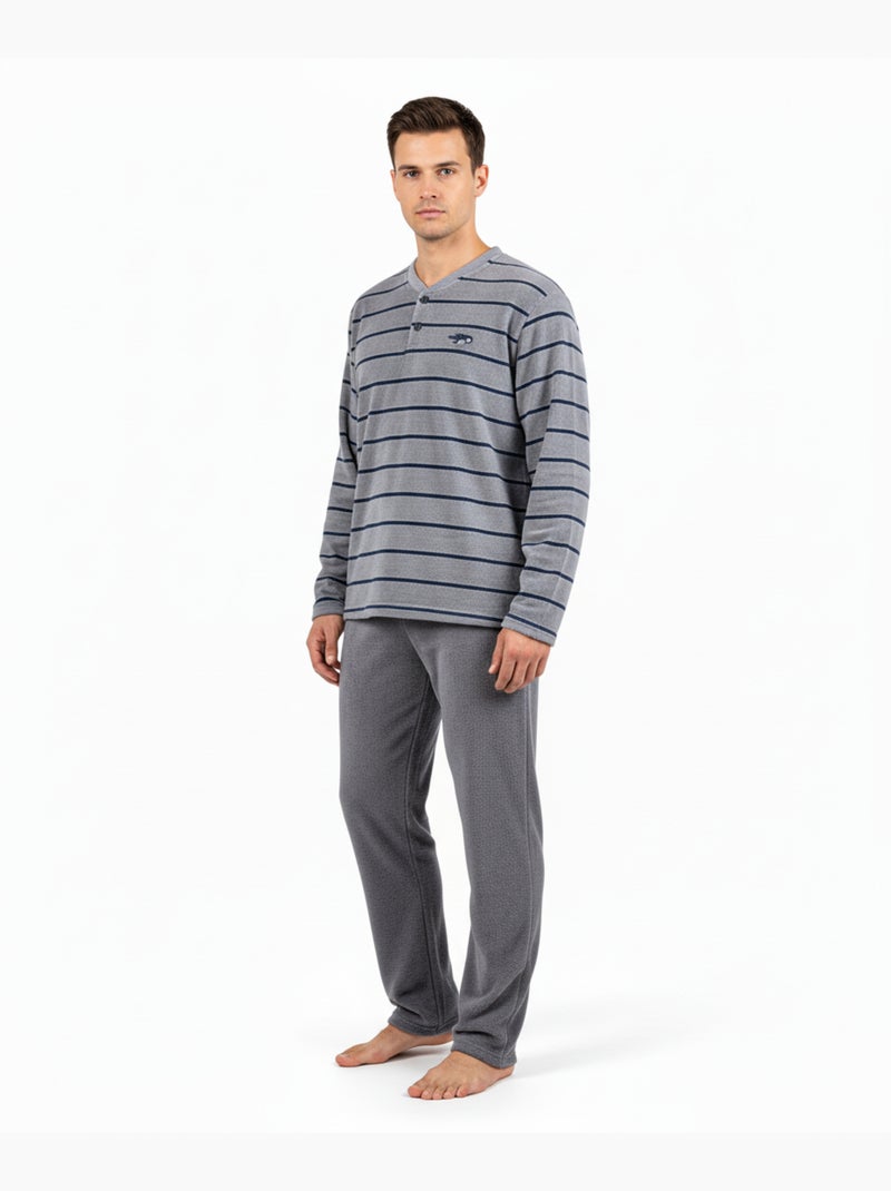 Heren pyjama winter fleece zacht RAYURE Z2654 Grijs - Kiabi